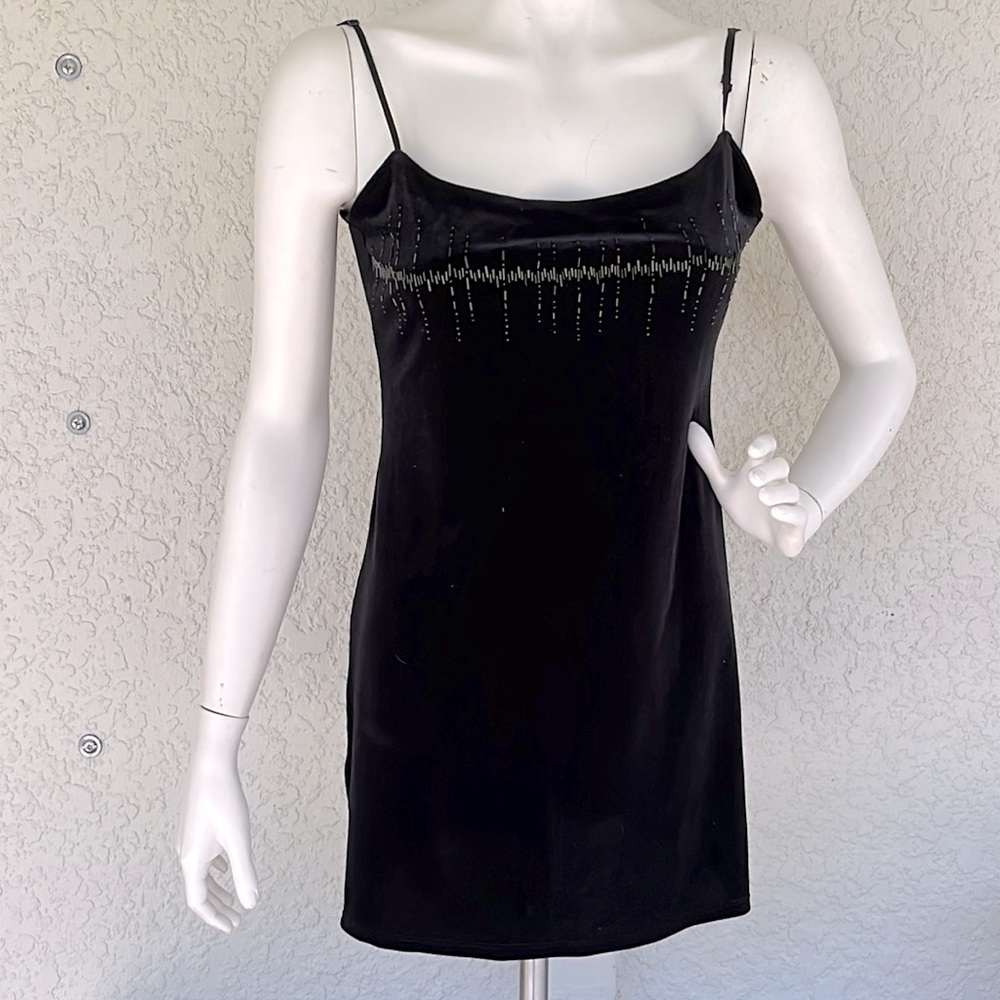 Vintage Victoria Secret Black Velvet Beaded Party  Dress Sleeveless Size Small